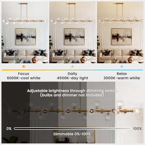 Gold Linear Large Chandelier Modern Chandelier Glass Pendant Light Fixture Adjustable for Dining Living Room Kitchen Island 22