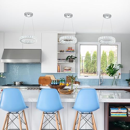 11.8" Crystal Chandelier LED Round Flush Mount Ceiling Light Fixture Modern Hanging Pendant Lighting Mini Ring Chandeliers for Dining Room Kitchen Island Hallway Bathroom