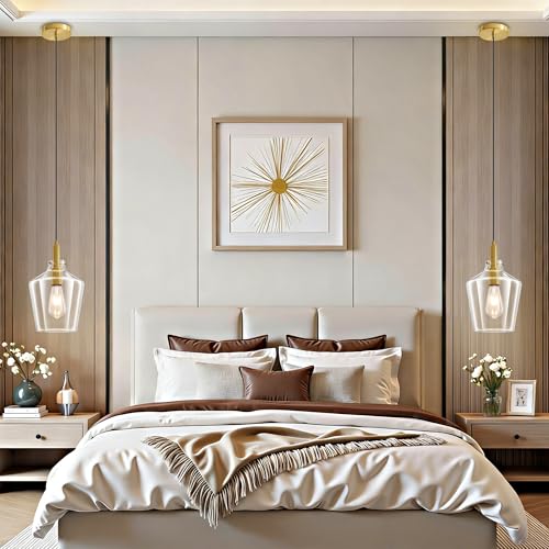 Glass Pendant Lighting for Kitchen Island Entryway 3 Pack Gold Clear 8 Inch (3 Count)