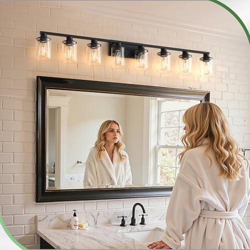 55 Inch 8 Light Black Bathroom Vanity Light Fixture Over Mirror