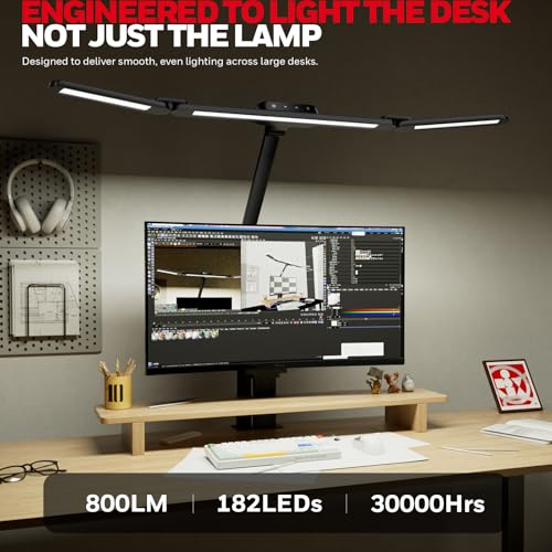Wide Desk Lamp with Clamp for Dual Monitors