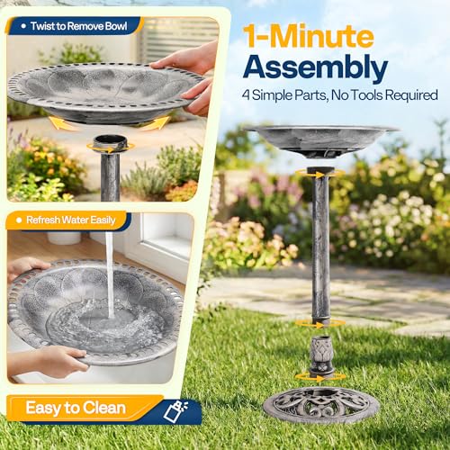 Bird Bath with Solar Fountain for Outside