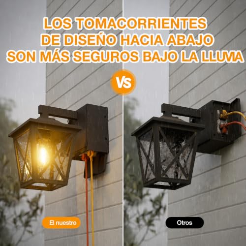 Porch Light with GFCI Outlet Aircraft Grade Aluminum Alloy Black 2PCS (2 Count)