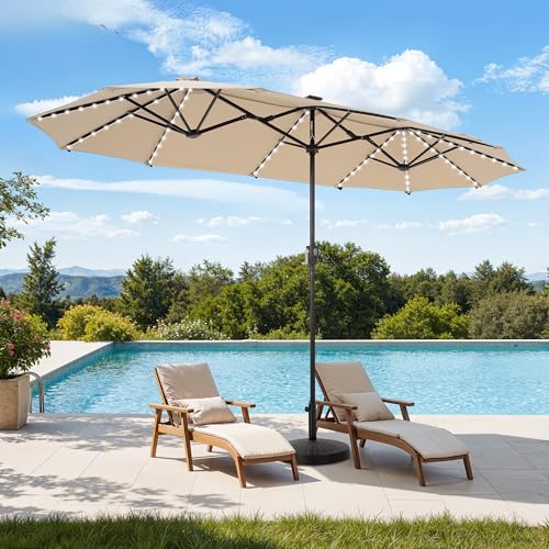 13 ft Patio Umbrella with 120 LED Solar Lights Double Sided Outdoor Umbrella for Patio 8 Colors Changing Table Umbrella Outdoor Patio for Garden Pool