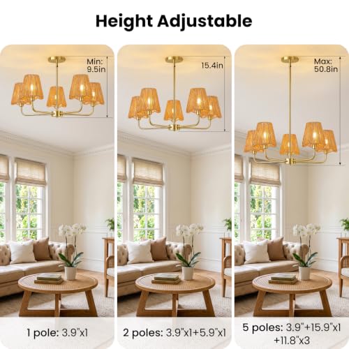 Rattan Chandelier for Dining Room Gold Boho Chandelier for Bedroom