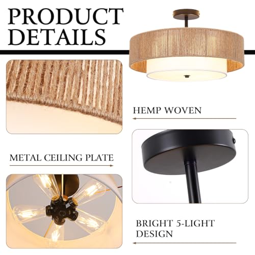 Bohemian Wicker Flush Mount Ceiling Light