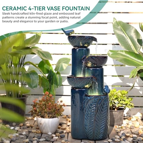 34" H Ceramic Outdoor Water Fountain with LED Lights