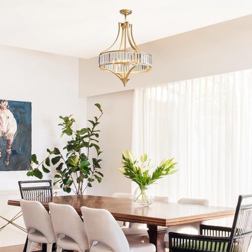 Crystal Chandeliers for Dining Room 21.6" Rustic Farmhouse Chandelier with Round Metal Shade 6