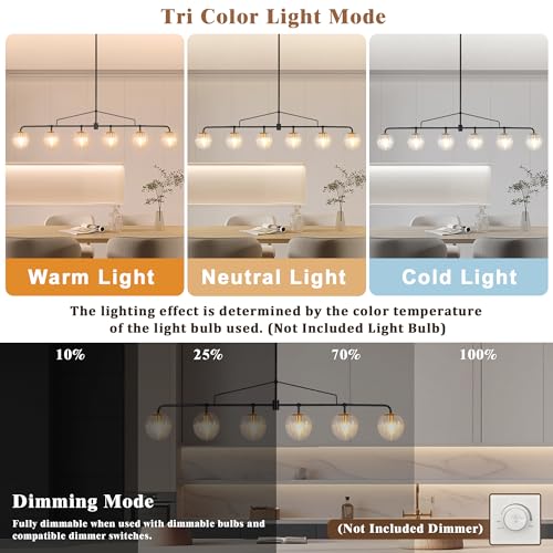 Modern Linear Chandelier 6 Lights Seeded Glass Globe Sputnik Pendant Light