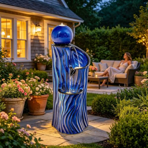 32"Ceramic 3 Tier Sphere Outdoor Water Fountain