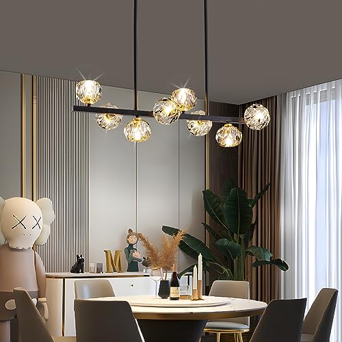 Modern Crystal Chandelier Dining Room Light fixtures Black Chandeliers with Crystal Ball Shade 8
