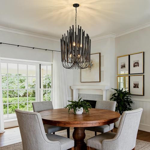 Black Wood Large Chandelier Industrial Hanging Light Fixture 21 Inch