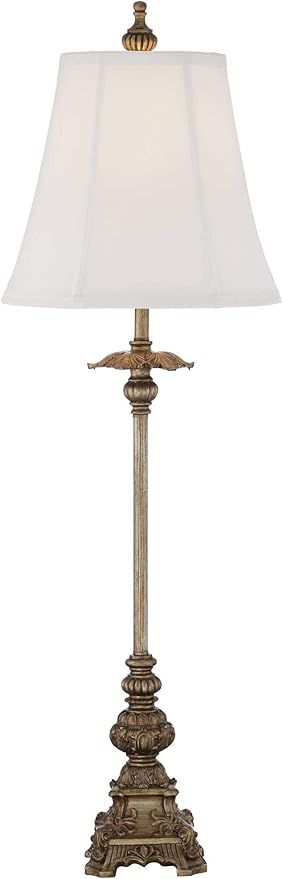 Regency Hill Juliette Traditional French Country Style Buffet Table Lamps 36.5" Tall Skinny Set of 2 Antique Gold Ornate Base White Fabric Bell Shade Decor for Living Room House Home Dining