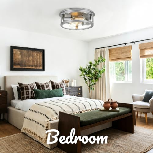 2 Light Brushed Nickel Flush Mount Ceiling Light Fixtures (Brushed Nickel)