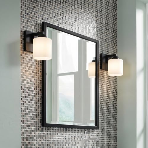 1 Light Black Bathroom Vanity Light with White Glass Shade