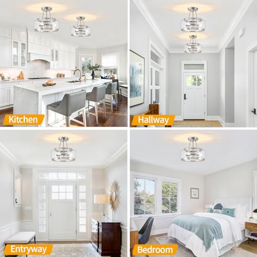 Brushed Nickel Modern Glass Ceiling Light Semi Flush Mount Ceiling Light