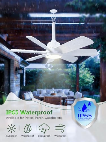 Outdoor Gazebo Ceiling Fan with Light and Remote (White / 28 Inch)