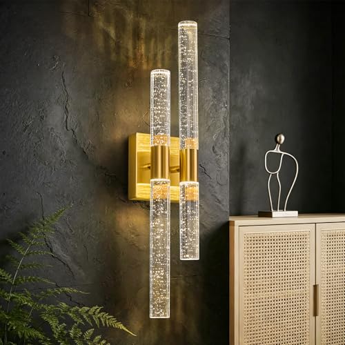 Modern LED Vanity Light Bathroom Vanity Light Fixtures Gold Crystal Sconces Wall Lighting 21.25in 4000K Vertical and Horizontal Wall Mounted Sconces for Bedroom Living Room Hallway（1