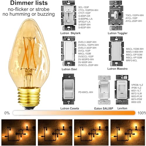 E26 Vintage Edison Bulbs 6W Dimmable LED Bulbs 2700K Amber Warm White 600lm 6 Pack 120V AC E26 Medium Base Light Bulbs for Pendant Light Fixture