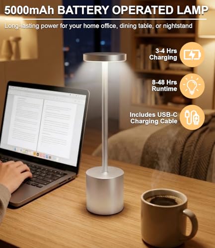 Silver Cordless Table Lamp Rechargeable (2 Count)