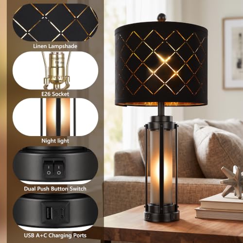 27'' Modern Table Lamp Set of 2 with Nightlight (2 Count)