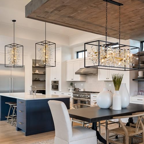 Modern Black and Gold Rectangle Crystal Chandeliers for Dining Room (8 Count)