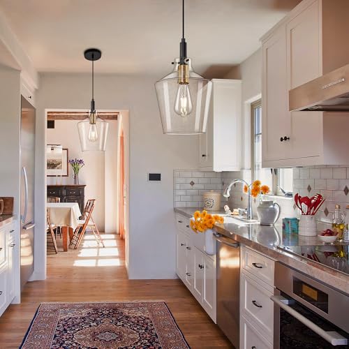 Seeded Glass Pendant Lighting for Kitchen Island 1 Pack Black Gold 8 Inch