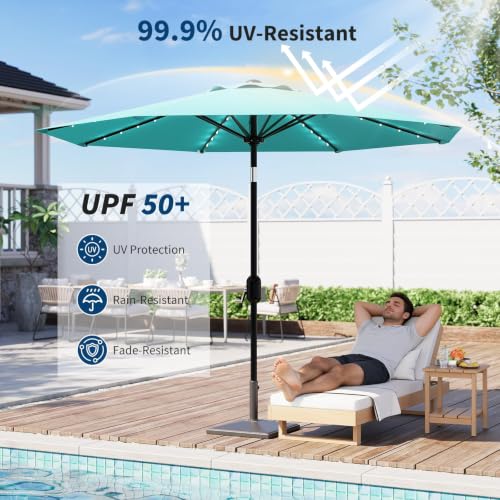 9FT Solar LED Patio Umbrella with Tilt & Crank