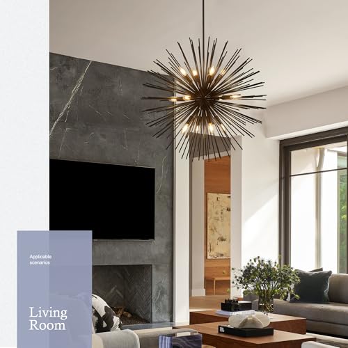 31.5" 12 Light Black Sputnik Chandelier Modern Industrial Foyer Light Fixtures