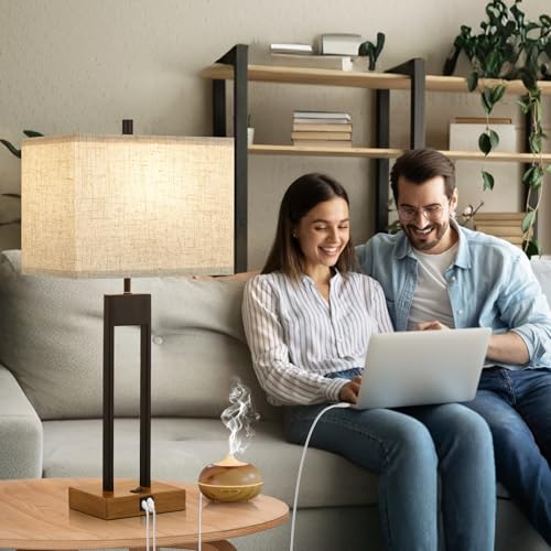 Extra Large 25.5'' Set of 2 Modern Bedroom Table Lamps with USB C+A Ports (2 Count)