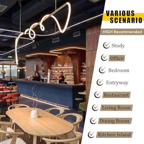 Gold Pendant Light Kitchen Island Lighting 70.86inch Dimmable Modern Dining Room Pendant Light Over Table 3-Color LED Ceiling Hanging Pendant Chandelier Light Fixture with Soft Silicone Lamp Strip