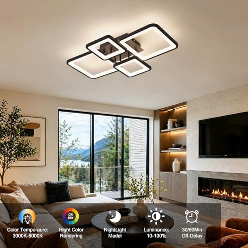 Modern LED Ceiling Lights Fixture Dimmable Flush Mount Black Acrylic 4