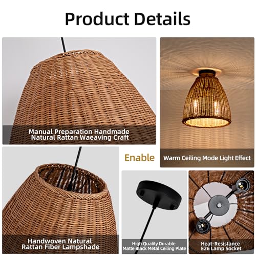 13.8" Rattan Pendant Light