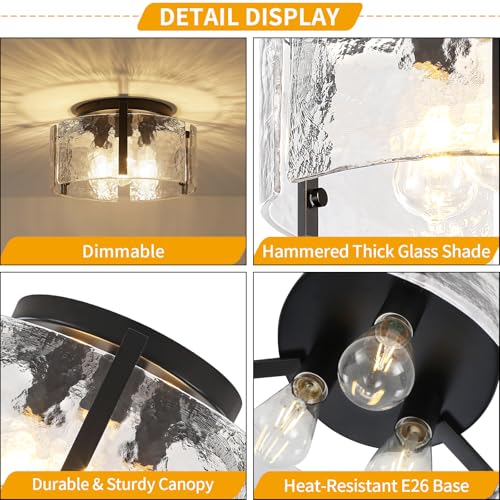 Modern Black Semi Flush Mount Ceiling Light 3 Lights Ceiling Lamp (3 Count)
