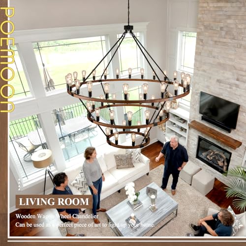 Farmhouse Wooden Wagon Wheel Chandelier 48