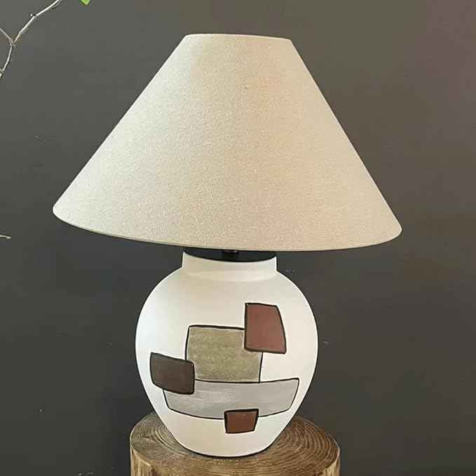 Retro Minimalist Wabi - sabi Style Handmade Fabric Ceramic Desk Lamp for Study, Living Room, Bedroom, Hotel Lounge
