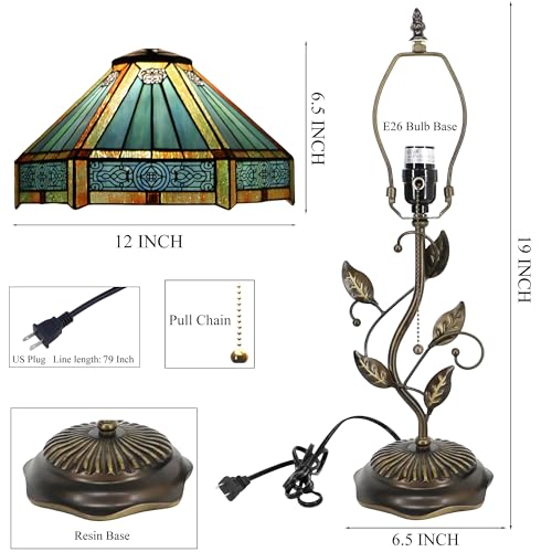 Tiffany Lamp Stained Glass Table Bedside Reading Light W12H19 inch