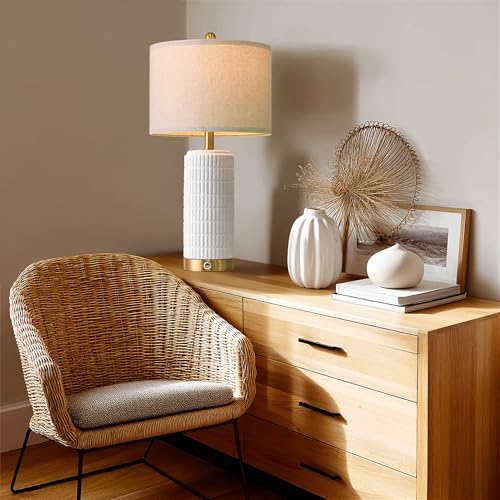 Stone Like Ceramic Table Lamps with USB Ports for Bedroom (2 Count)