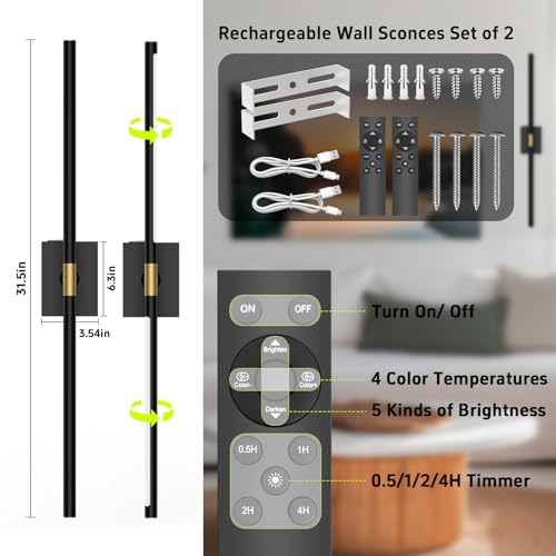 Battery Operated Wall Sconces Set of 2 (2 Count)