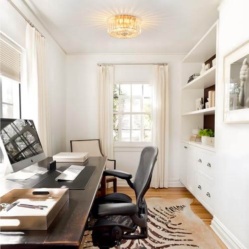 11.88-Inch 2-Light Gold Crystal Flush Mount Ceiling Light Fixture
