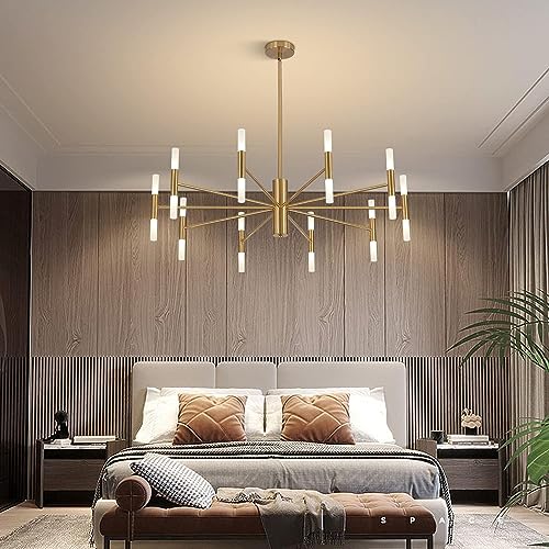 Lighting Mid Century Modern Chandelier Brass Gold Chandelier Light Fixture Vintage Bedroom Chandelier Sputnik Flush Mount Ceiling Light Large Chandeliers for High Ceilings