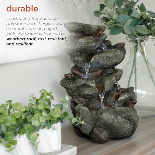 TZL154 14" Indoor Tabletop Rainforest Rock Water Fountain with LED Lights