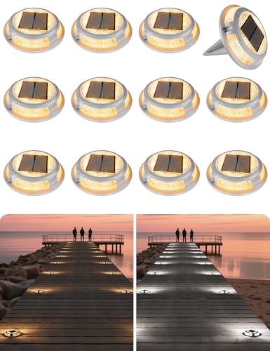 Solar Driveway & Deck Lights 12 Pack Dock Marine Ground LED Lights (12 Count)