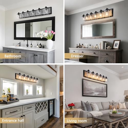 6 Light Bathroom Vanity Lights Large 40"with Bubble Glass Shade
