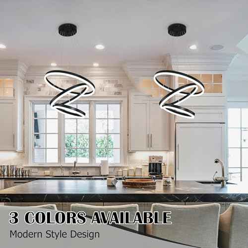 Modern Led Chandelier 3 Rings Black Pendant Lights Dimmable Chandeliers Color Temperature Height Adjustable Black Chandelier Led Pendant Light for Living Room Dining Room Bedroom Entryway