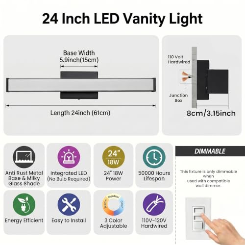 24" Modern LED Bathroom Light Fixtures (24 Count)
