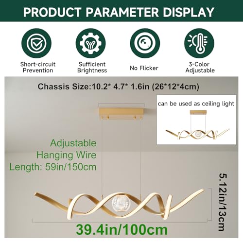 LED Modern Chandelier 39inch Dimmable Kitchen Island Pendant Lights
