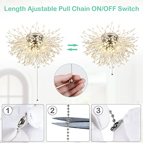 Crystal Flush Mount Ceiling Light Fixture with Pull Chain On