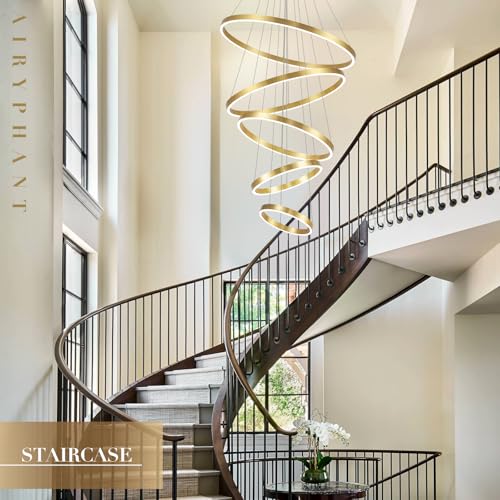 Gold Modern LED Chandeliers 5 Rings Chandelier for High Ceiling 31" Large Foyer Chandelier Entryway Dimmable Pendant Light Fixture for Living Room Staircase (5 Count)