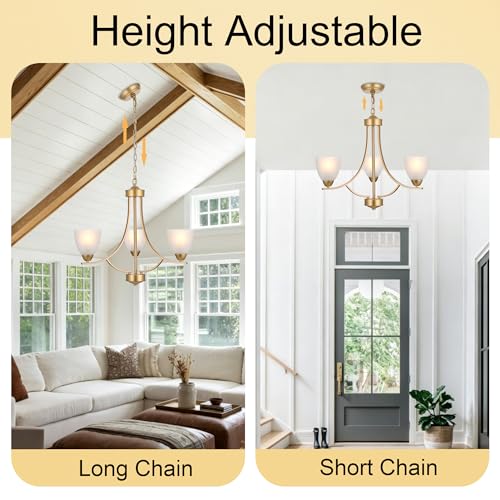 3 Light Retro Gold Finish Chandeliers with Alabaster Glass Shade